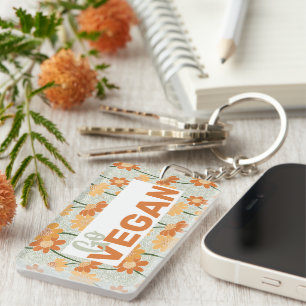 Ga Vegan! retro muted 1970s bloemen Sleutelhanger