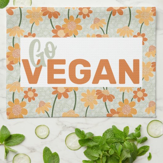 Ga vegan!  retro muted 1970s bloemen theedoek (Gevouwen)