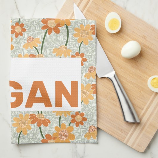 Ga vegan!  retro muted 1970s bloemen theedoek (Quarter Fold)