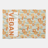 Ga vegan!  retro muted 1970s bloemen theedoek (Horizontaal)