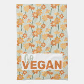 Ga vegan!  retro muted 1970s bloemen theedoek (Verticaal)
