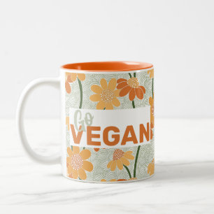 Ga vegan!  retro muted 1970s bloemen tweekleurige koffiemok