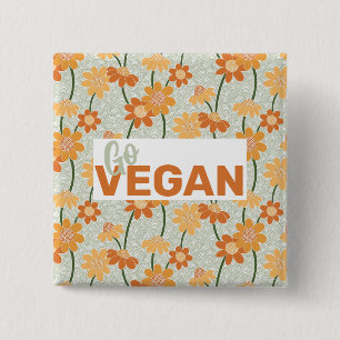 Ga Vegan! retro muted 1970s bloemen Vierkante Button 5,1 Cm