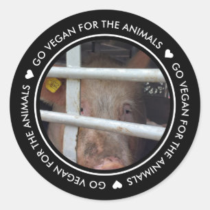 Ga vegan voor de dieren zwarte foto ronde sticker