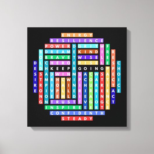 Ga verder met Motivatie Word Search Quest Circle Canvas Afdruk (Voorkant)