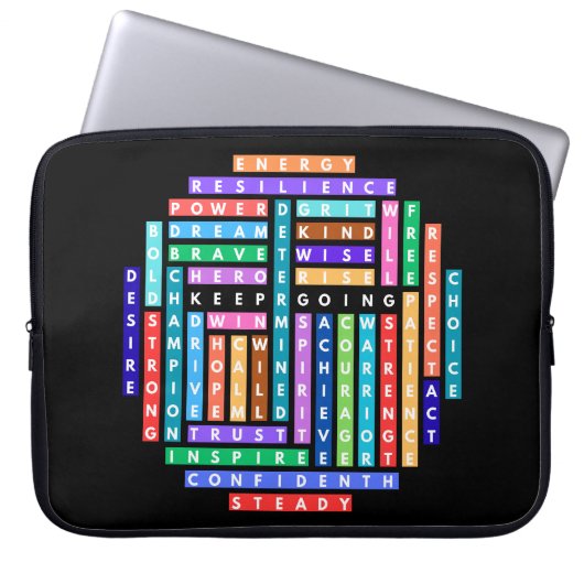 Ga verder met Motivatie Word Search Quest Circle Laptop Sleeve (Voorkant)