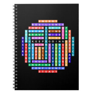 Ga verder met Motivatie Word Search Quest Circle Notitieboek