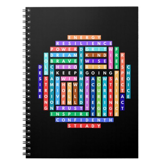 Ga verder met Motivatie Word Search Quest Circle Notitieboek (Voorkant)