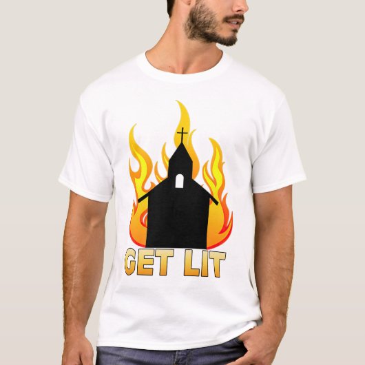 Ga weg - blijf in de buurt van de brandende kerk, t-shirt (Voorkant)