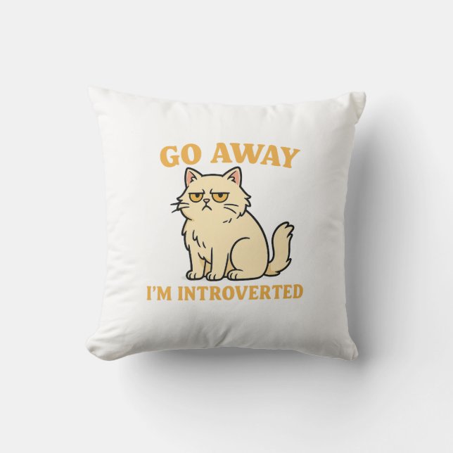 Ga Weg, Ik Ben Introvert – Grappig Kat T-shirt Kussen (Voorkant)