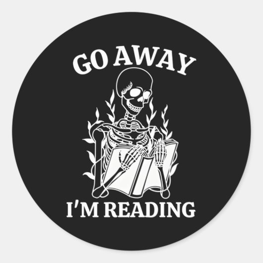 Ga weg Ik lees Skeleton Boek Ronde Sticker (Voorkant)