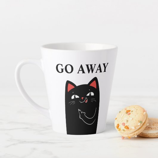 Ga Weg Middelvinger Zwarte Kat Grappig Latte Mok (In situ)