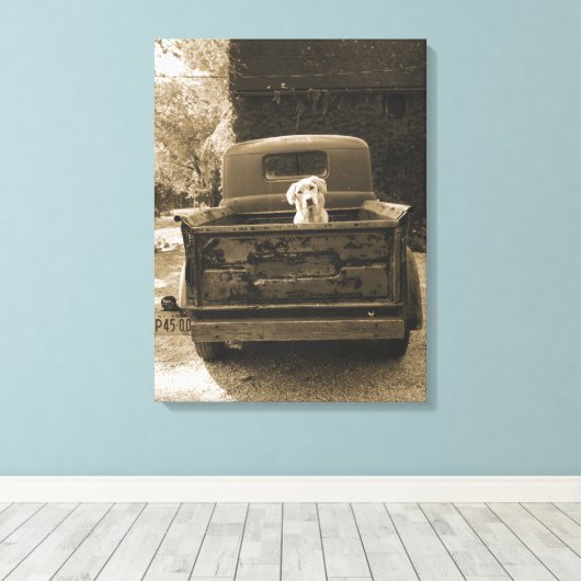 Ga weg uit Dodge - foto van Dog Canvas Afdruk (Insitu (Houten vloer))