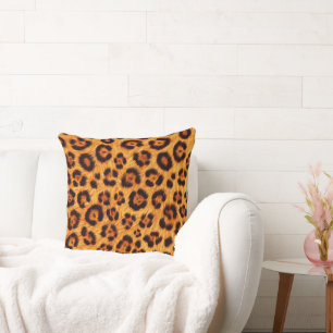 Ga wild met luipaardprint goud oranje amber bontlo kussen