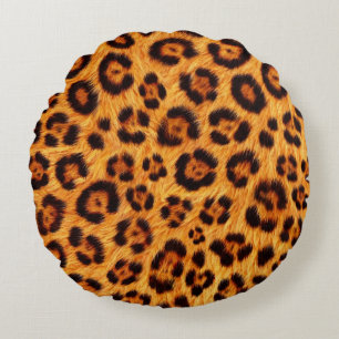 Ga wild met luipaardprint goud oranje amber bontlo rond kussen