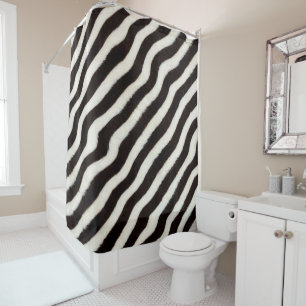 Ga wild zebra streep zwart wit nep bont look douchegordijn