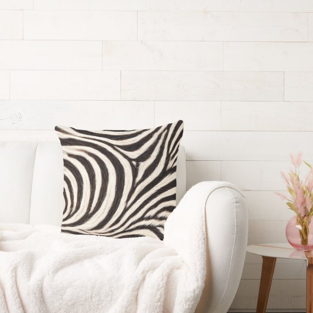 Ga wild zebra streep zwart wit nepbont look  kussen (Bank)