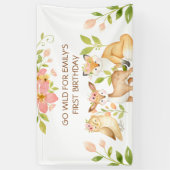 Ga Wilde 1e Verjaardag Bosdieren Slagbanner Spandoek (Verticaal)