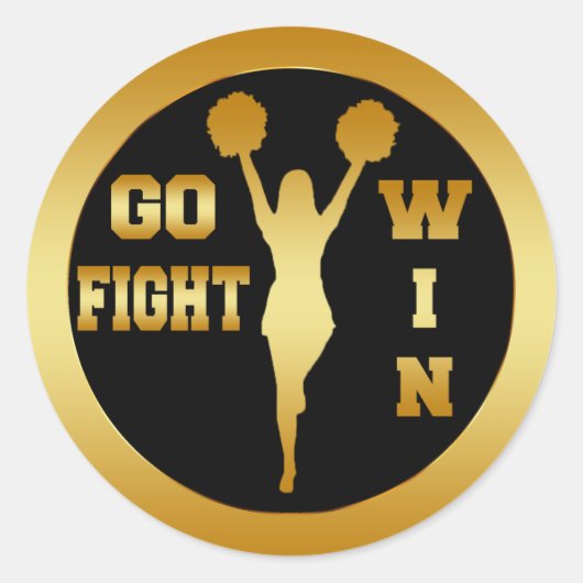 GA WIN GOLD CHEERLEADER VLUCHTEN RONDE STICKER (Voorkant)