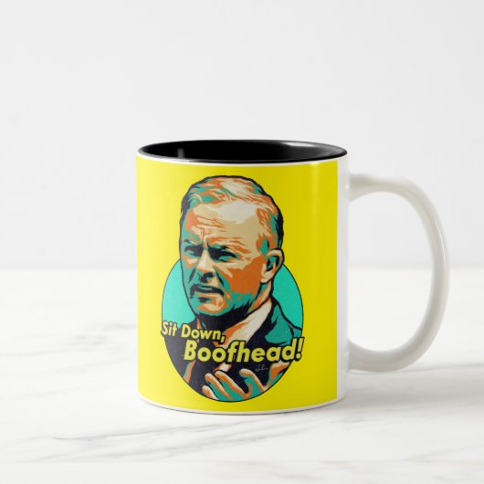 Ga zitten, Boofhead. Tweekleurige Koffiemok (Rechts)