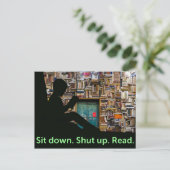 Ga zitten. Hou je kop. Lees. Originele digitale co Briefkaart (Staand voorkant)