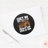 Ga zitten, hou je tegen de vuile rekenkast. ronde sticker (Envelop)