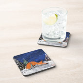 Gaaiende vos op een winternacht. bier onderzetter (Rechterzijde)