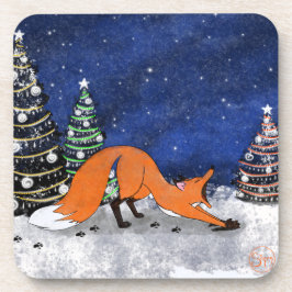 Gaaiende vos op een winternacht. bier onderzetter