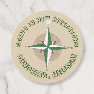 Gaan in Nieuwe richtingen Camping Compass Pensioen Bedankjes Labels