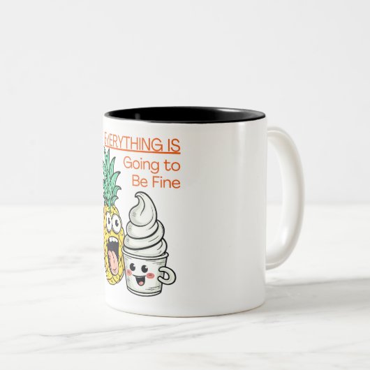 Gaan om goed zweep ijs grappig ananas op tweekleurige koffiemok (Voorkant rechts)