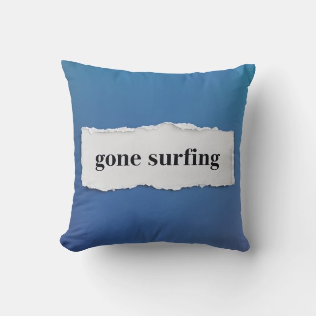 gaan surfen, de blauwe zee in kussen (Voorkant)