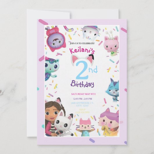 Gabby Dollhouse verjaardagsuitnodigingen (Voorkant)