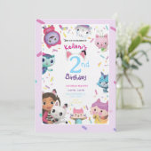 Gabby Dollhouse verjaardagsuitnodigingen (Staand voorkant)