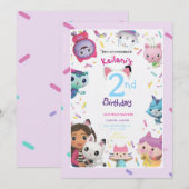 Gabby Dollhouse verjaardagsuitnodigingen (Voorkant / Achterkant)