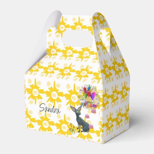 Gable Favor Box Geel en Wit Verjaardagskat Bedankdoosjes (Achterkant)