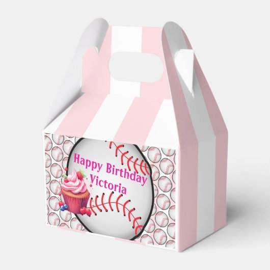 Gable Favor Box Stripe Pink and White Baseball Bedankdoosjes (Voorkant Zijde)