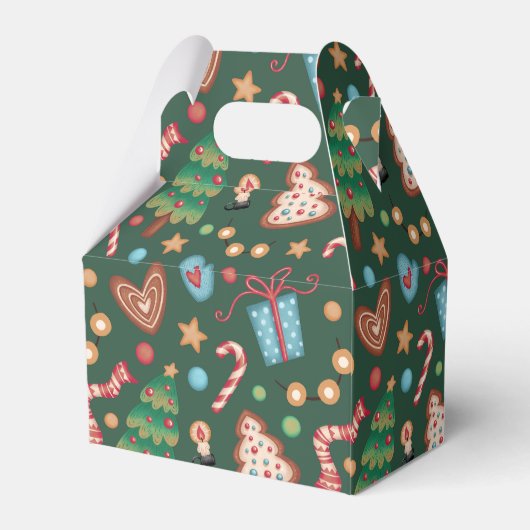 Gabled Favor Gift Box Green Christmas Pattern Bedankdoosjes (Achterkant)