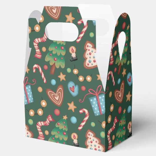 Gabled Favor Gift Box Green Christmas Pattern Bedankdoosjes (Geopend)