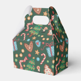 Gabled Favor Gift Box Green Christmas Pattern Bedankdoosjes