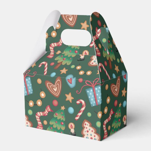 Gabled Favor Gift Box Green Christmas Pattern Bedankdoosjes (Voorkant Zijde)