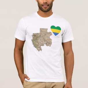 Gabon Flag Heart en Map T-Shirt