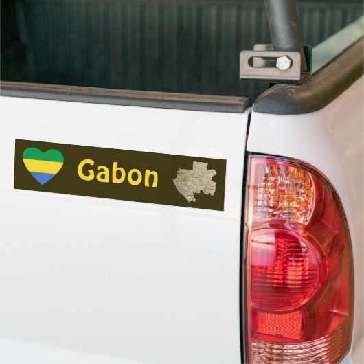 Gabon Flag Heart + Map Bumpersticker (Op Truck)