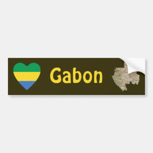 Gabon Flag Heart + Map Bumpersticker