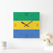 Gabon Flag Yellow Blue Green Numbers patriottisch Vierkante Klok (Huis)