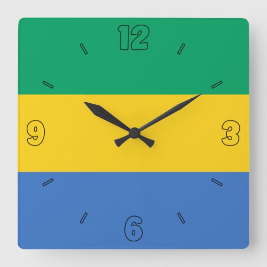Gabon Flag Yellow Blue Green Numbers patriottisch Vierkante Klok (Voorkant)