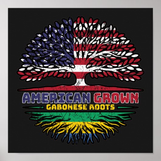 Gabon Gabonese American USA Tree Roots Flag Poster (Voorkant)