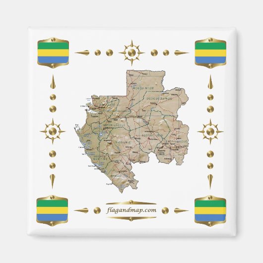 Gabon Map + Flags Magnet (Voorkant)