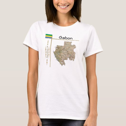 Gabon Map + Vlag + Titel T-Shirt (Voorkant)