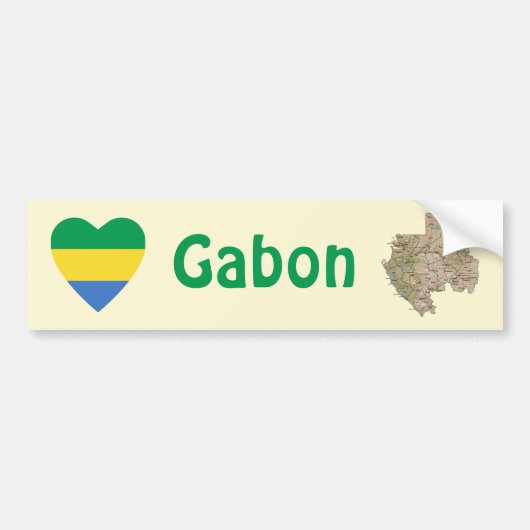 Gabon Vlag Hart + Landkaart Bumpersticker (Voorkant)