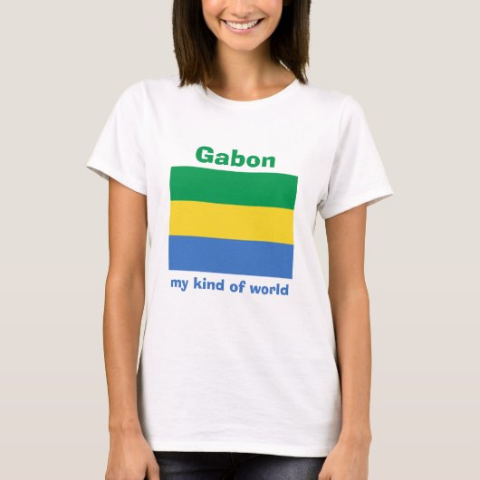 Gabon Vlag + Kaart + Tekst T-shirt (Voorkant)